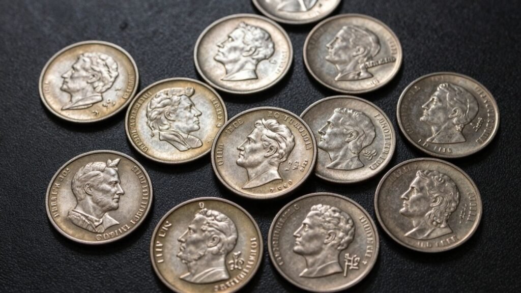 Collection of U.S. coins with chop marks.